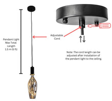 Load image into Gallery viewer, YUURTA Black Pendant Light 10cm with Golden Ring, Adjustable Height Black Woven Fabric Cord E26 Base