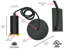 Load image into Gallery viewer, YUURTA Black Pendant Light 10cm with Golden Ring, Adjustable Height Black Woven Fabric Cord E26 Base