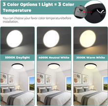 Load image into Gallery viewer, YUURTA 12 Inch 24W 3CCT (3000K/4000K/5000K) Flush Mount Ceiling Light 3000Lm Dimmable (Black)