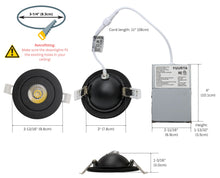 Load image into Gallery viewer, 3 Inch Black 6W Tilt 90° Color Selectable 5CCT 500Lm Wet Rated Gimbal Lights