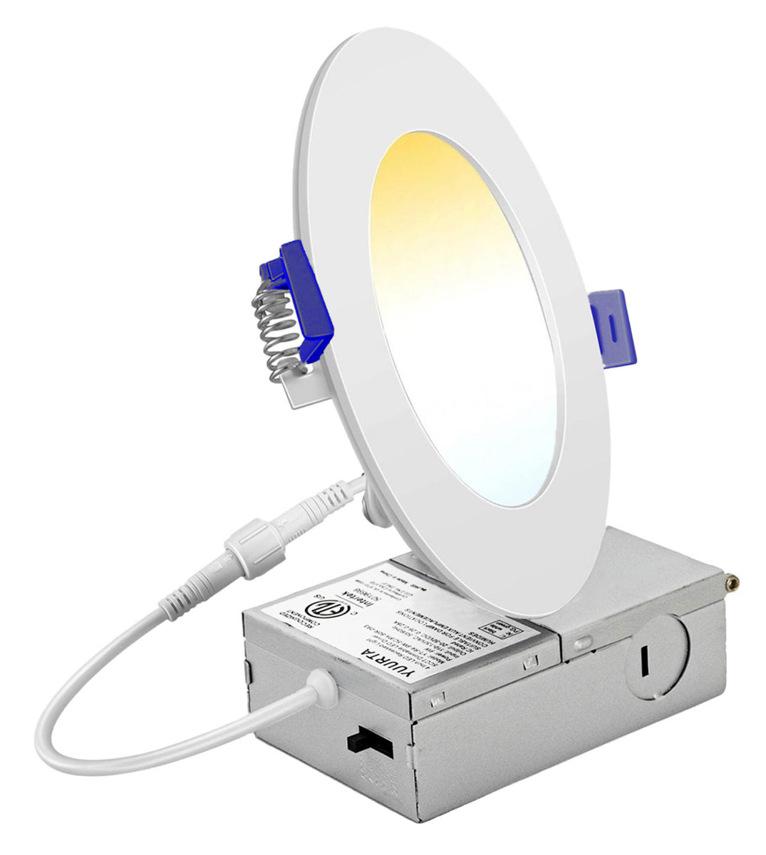 YUURTA 4-Inch 12W Anti-Glare Recessed LED Downlight – 5CCT Selectable (2700K-5000K), Dimmable, 1000lm, CRI90+, ETL Listed, IC Rated, Black Baffle