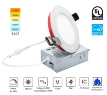 Load image into Gallery viewer, 4 Inch 9W 2-Hour Fire Rated LED Downlights (Pot Lights) 5CCT Color Selectable
