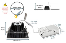 Load image into Gallery viewer, 4-Inch 12W Anti Glare 5CCT CRI90+ LED Downlights (Square Black)