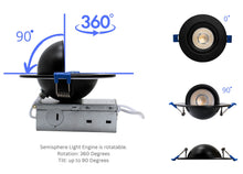 Load image into Gallery viewer, 4" 10W 90° Tilt Recessed LED Gimbal Pot Lights 5 CCT Color Selectable (Round Black)