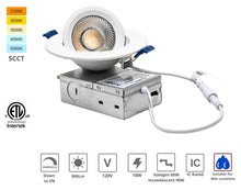 Load image into Gallery viewer, 4" 10W 90° Tilt Recessed LED Gimbal Pot Lights 5 CCT Color Selectable (Round White)