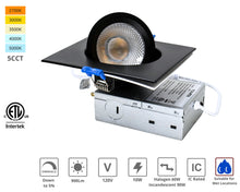 Load image into Gallery viewer, 4" 10W 90° Tilt Recessed LED Gimbal Pot Lights 5 CCT Color Selectable (Square Black)