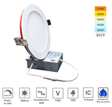 Load image into Gallery viewer, 6 Inch 12W 2-Hour Fire Rated 5CCT Color Selectable LED Downlights (White)