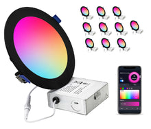 Load image into Gallery viewer, 6 Inch 12W Smart Wireless Wi-Fi, Remote, Voice Control, RGB LED Downlights (Black)
