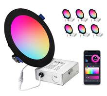 Load image into Gallery viewer, 6 Inch 12W Smart Wireless Wi-Fi, Remote, Voice Control, RGB LED Downlights (Black)