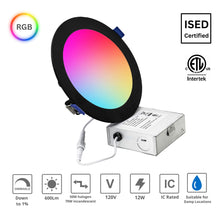 Load image into Gallery viewer, 6 Inch 12W Smart Wireless Wi-Fi, Remote, Voice Control, RGB LED Downlights (Black)