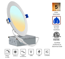 Load image into Gallery viewer, 6 Inch 12W 1000Lm 5CCT Wet Rated LED Downlights