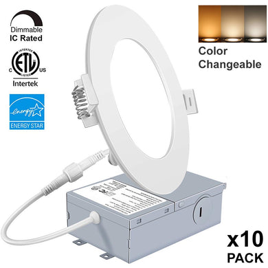 Pack 10 of LED downlights 4inch 9W CCT changeable/adjustable - 3000K/4000K/5000K. Dimmable, IC rated, ENERGY STAR certified