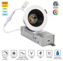 Load image into Gallery viewer, 2-Inch White-Black 9W Anti Glare 5CCT CRI90+ LED Downlighs
