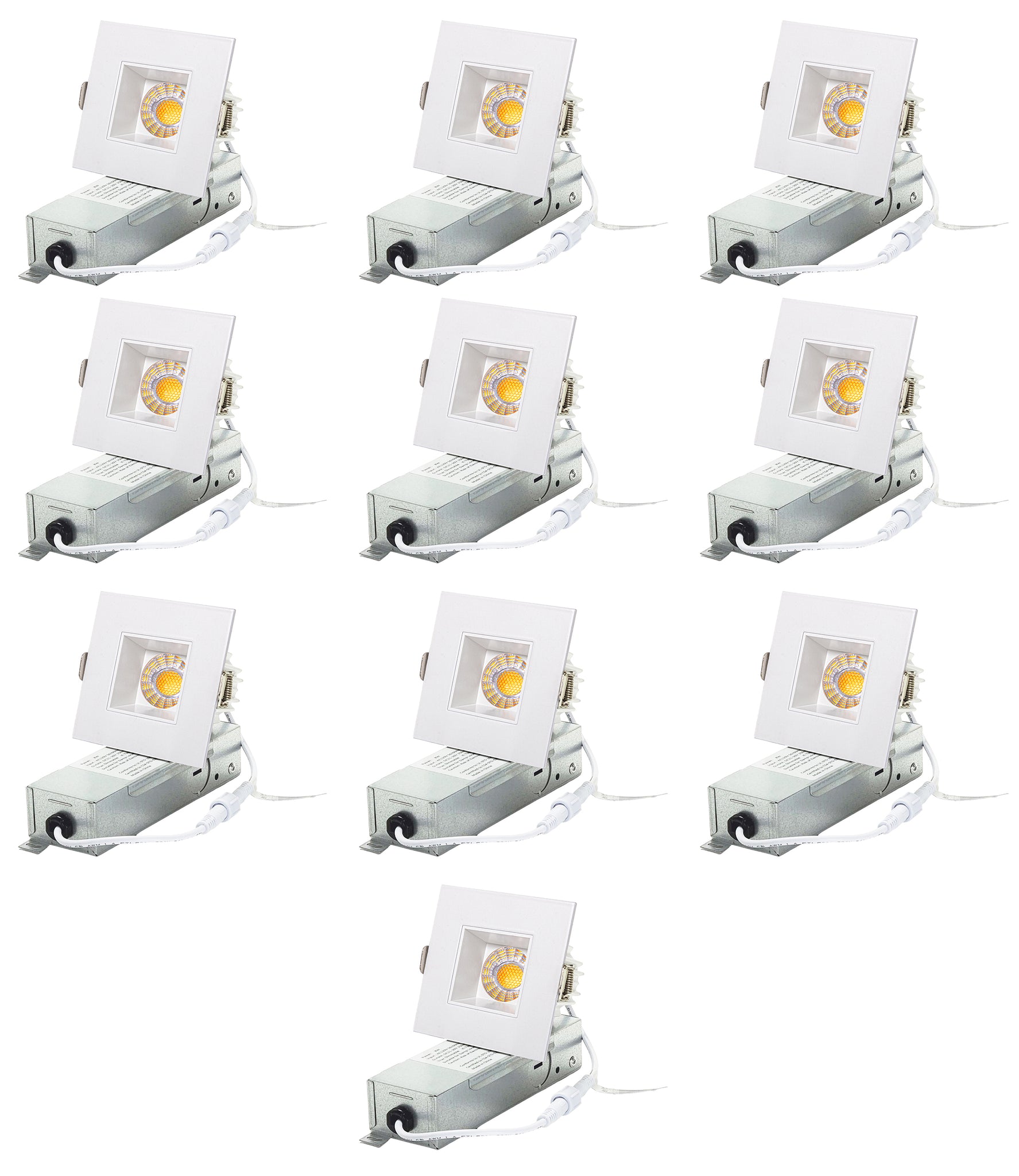YUURTA 2-Inch Anti-Glare Recessed LED Downlight – 5CCT Selectable (2700K-5000K), 9W, 600lm, Dimmable, Canless, IC Rated, ETL Listed, Square White (4-Pack)