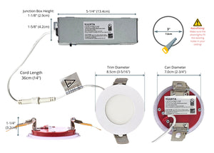 3 Inch 5W 2-Hour Fire Rated LED Downlights (Pot Lights) 5CCT Color Selectable