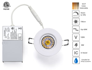 3 Inch 8W 830Lm LED Gimbal Lights (CRI90, 3000K)
