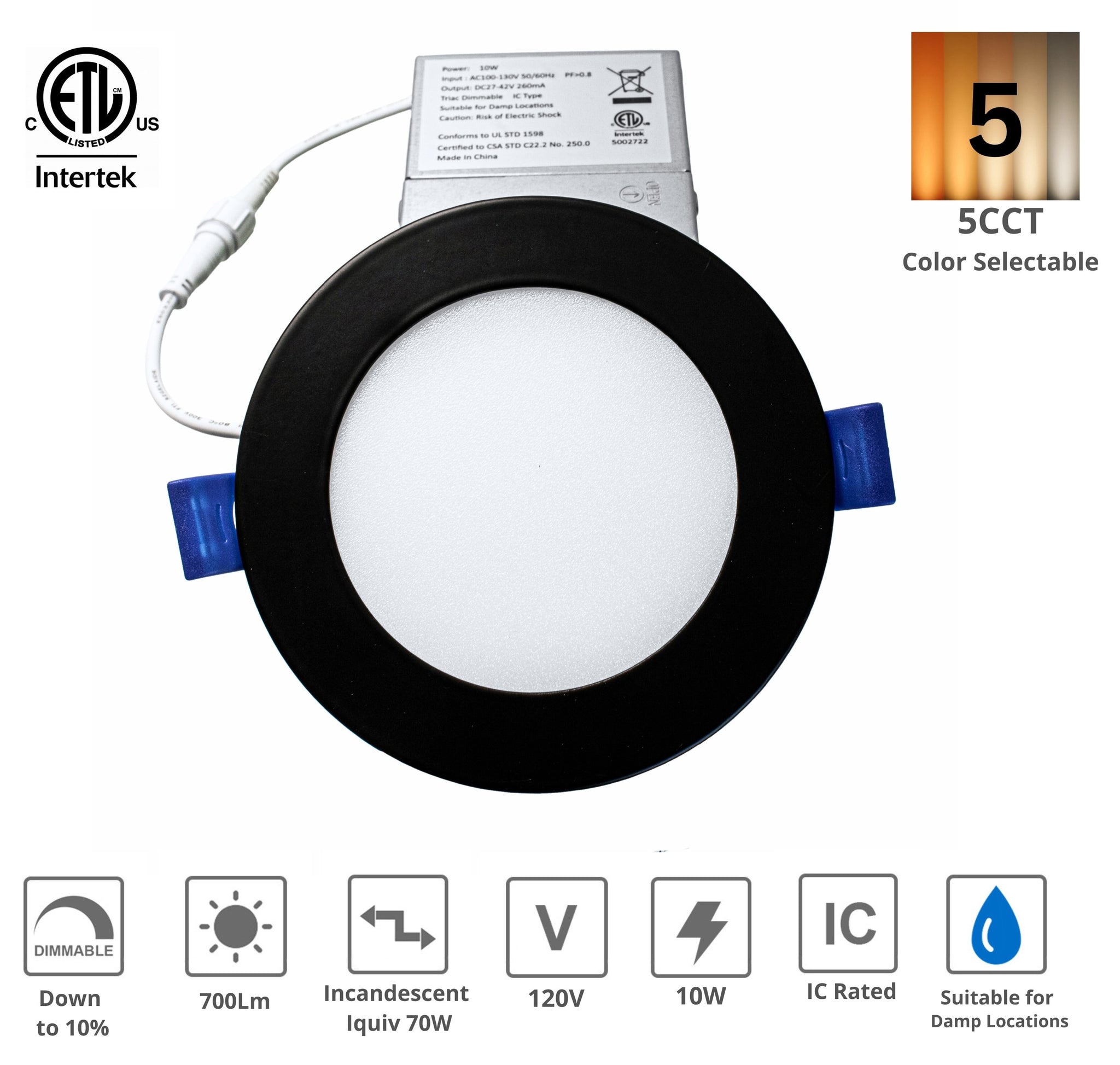 YUURTA 4-Inch Black Recessed LED Downlights Color Selectable (5CCT)