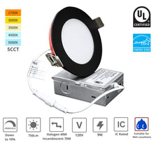 Load image into Gallery viewer, 4 Inch 9W 2-Hour Fire Rated 5CCT Color Selectable LED Downlights (Black)
