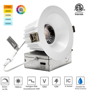 4-Inch 12W Anti Glare 5CCT CRI90+ LED Downlights (Round White)