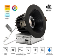 Load image into Gallery viewer, 4-Inch 12W Anti Glare 5CCT CRI90+ LED Downlights (Round Black)
