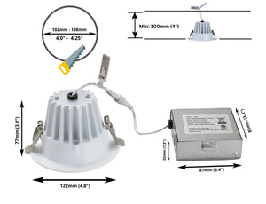 4-Inch 12W Anti Glare 3CCT CRI90+ LED Downlights (Round White)