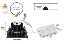 Load image into Gallery viewer, 4-Inch 12W Anti Glare 3CCT CRI90+ LED Downlights (Square Black)
