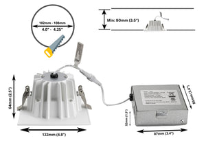4-Inch 12W Anti Glare 3CCT CRI90+ LED Downlights (Square White)