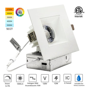 4-Inch 12W Anti Glare 5CCT CRI90+ LED Downlights (Square White)