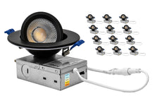 Load image into Gallery viewer, 4" 10W 90° Tilt Recessed LED Gimbal Pot Lights 5 CCT Color Selectable (Round Black)
