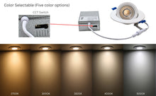 Load image into Gallery viewer, 4" 10W 90° Tilt Recessed LED Gimbal Pot Lights 5 CCT Color Selectable (Round White)
