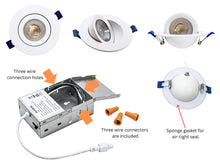 Load image into Gallery viewer, 4" 10W 90° Tilt Recessed LED Gimbal Pot Lights 5 CCT Color Selectable (Round White)

