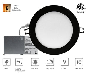 6 Inch 15W 990Lm 5CCT Color Selectable LED Downlights (Black)