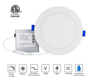 YUURTA LED 6-Inch 12W 3CCT White trim Slim Panel Light (Downlight) Dimmable Recessed IC Rated