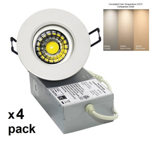 YUURTA (4-pack) 3-Inch 8W COB Chip Eyeball White Trim LED Gimbal Lights ENERGY STAR
