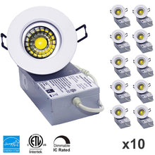 Load image into Gallery viewer, YUURTA (10-pack) 3-Inch 8W COB Chip Eyeball White Trim LED Gimbal Lights ENERGY STAR
