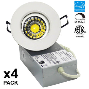 YUURTA (4-pack) 3-Inch 8W COB Chip Eyeball White Trim LED Gimbal Lights ENERGY STAR