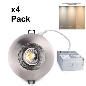 YUURTA (4-pack) 4-Inch 8W COB Chip Eyeball Brushed Nickel Trim LED Gimbal Lights ENERGY STAR