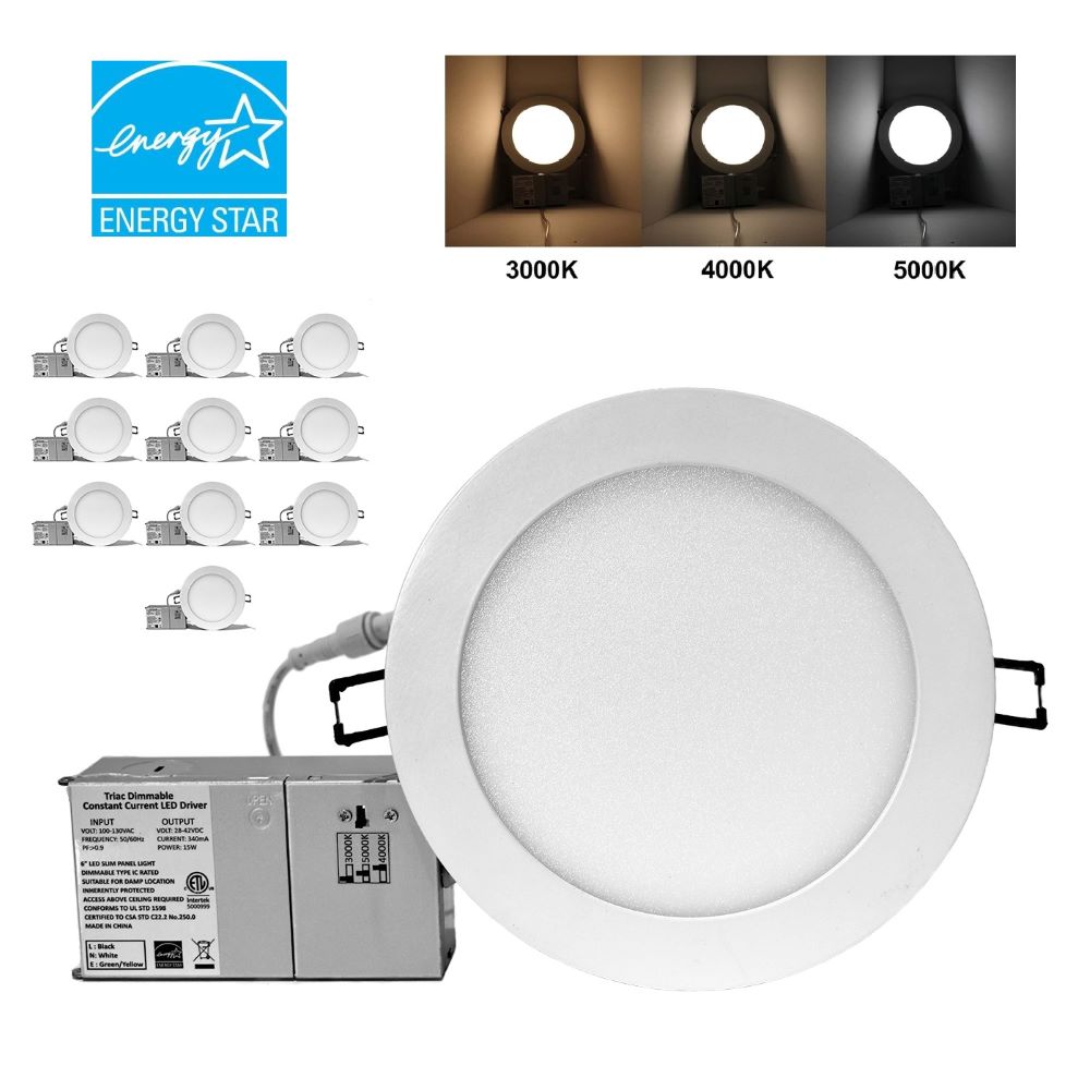 YUURTA (10-pack) 6-Inch LED Pot Light (Downlight) 3000K/4000K/5000K Dimmable Recessed IC Rated