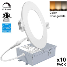 Load image into Gallery viewer, Pack 10 of LED downlights 4inch 9W CCT changeable/adjustable - 3000K/4000K/5000K. Dimmable, IC rated, ENERGY STAR certified
